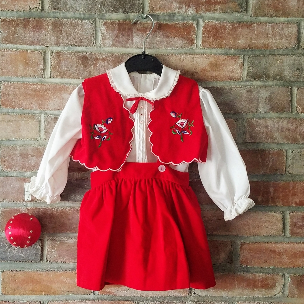 Vintage Red Velour 3 Piece Outfit 3T